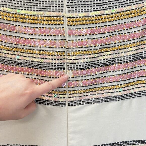 Corey Lynn Calter Anthropologie Beige Striped Beaded Sequin Sheath Dress Size 8 - Picture 10 of 10